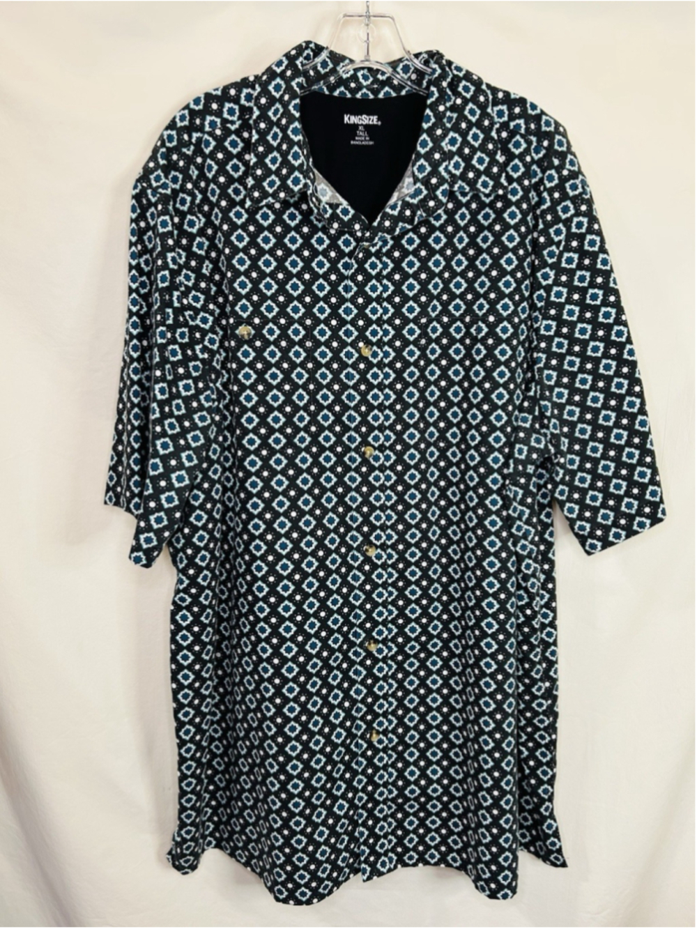Men’s King Size XL Tall Button Front Shirt Geometric Print